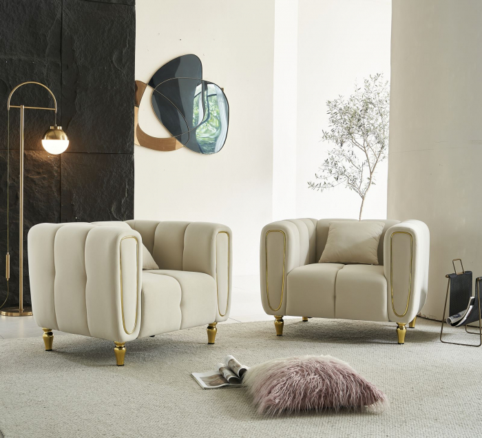 Fotoliu bej elegant stil glamour CreativDeco cu picioare aurii [5]