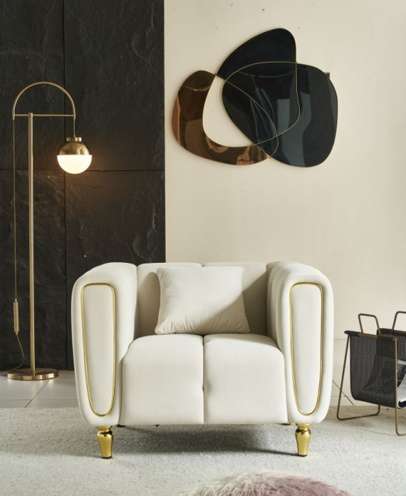 Fotoliu bej elegant stil glamour CreativDeco cu picioare aurii [2]