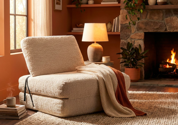 Fotoliu extensibil alb din stofa boucle pentru living si HORECA [11]