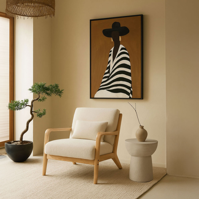 Fotoliu living design organic din lemn masiv cu tapițerie bouclé bej ORGANIC [2]