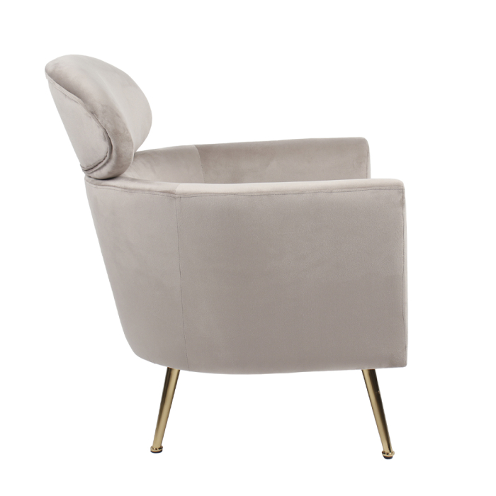 Fotoliu living elegant tapițat catifea bej cu picioare metalice aurii TESTA [3]