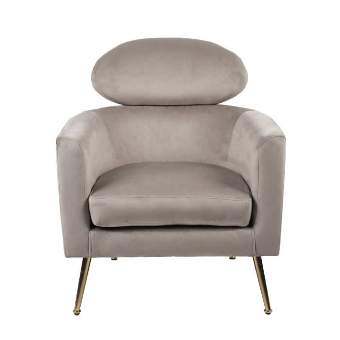 Fotoliu living elegant tapițat catifea bej cu picioare metalice aurii TESTA [2]