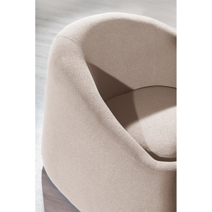 Fotoliu living rotund tapițat bouclé crem cu structură din lemn fag [3]