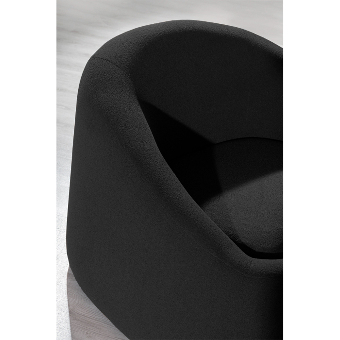 Fotoliu living rotund tapițat bouclé gri închis cu structură din lemn fag [3]