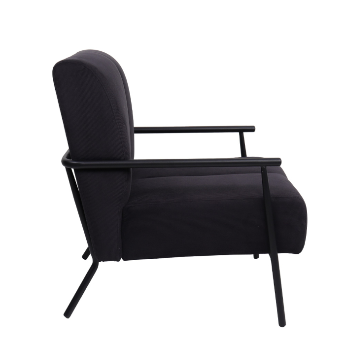 Fotoliu living stil Japandi tapițat chenille gri închis cu structură lemn și metal KIOTO [3]