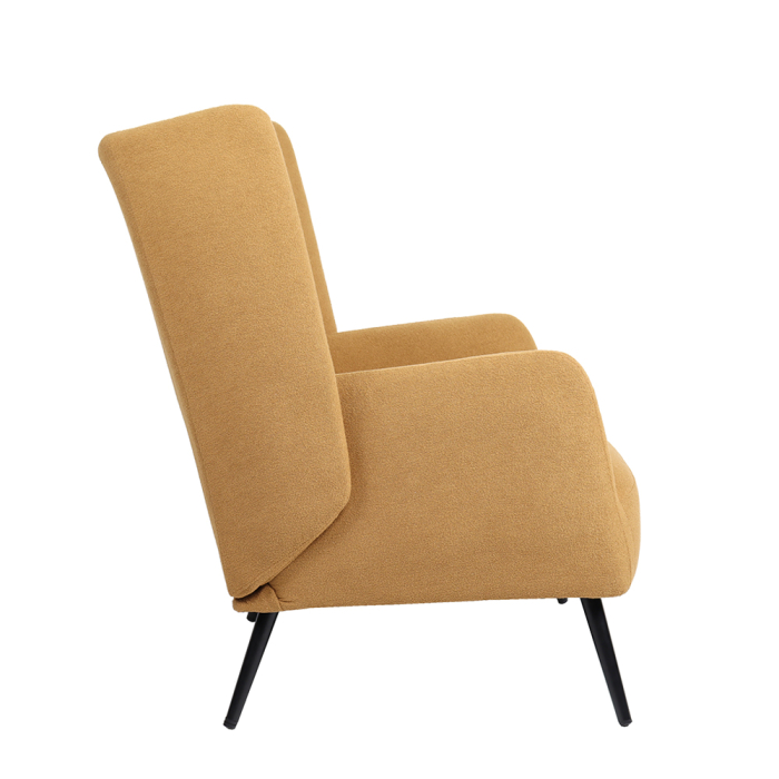 Fotoliu living tapițat bouclé muștar cu structură din lemn de cauciuc [5]