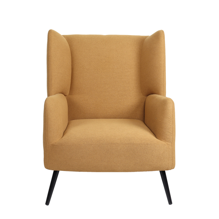 Fotoliu living tapițat bouclé muștar cu structură din lemn de cauciuc [4]