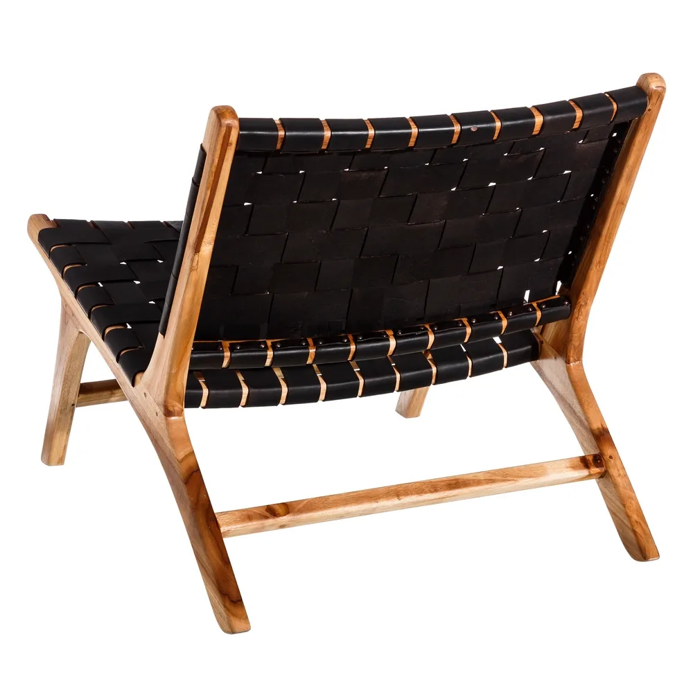 Fotoliu lounge piele neagra, lemn de tec - creativdeco.ro [4]