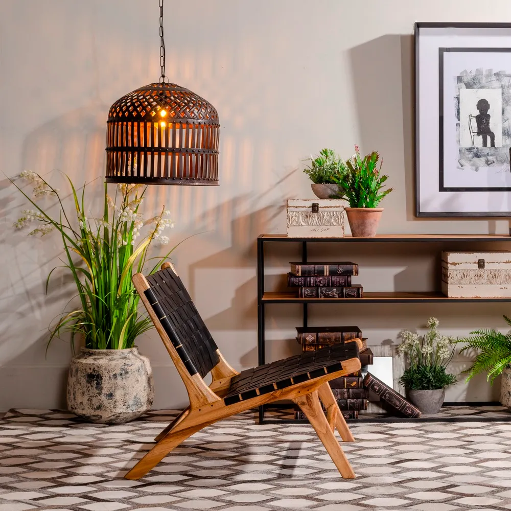 Fotoliu lounge piele neagra, lemn de tec - creativdeco.ro [3]
