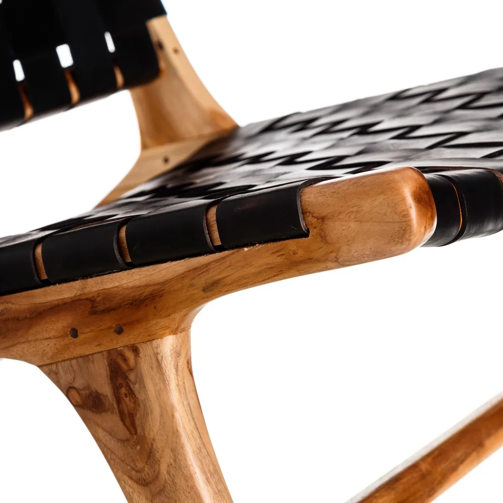 Fotoliu lounge piele neagra, lemn de tec - creativdeco.ro [5]