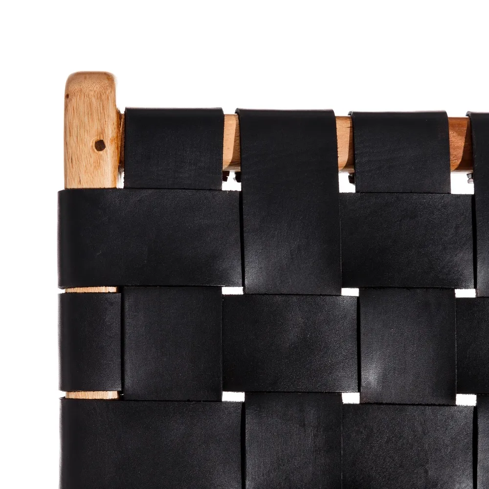 Fotoliu lounge piele neagra, lemn de tec - creativdeco.ro [9]