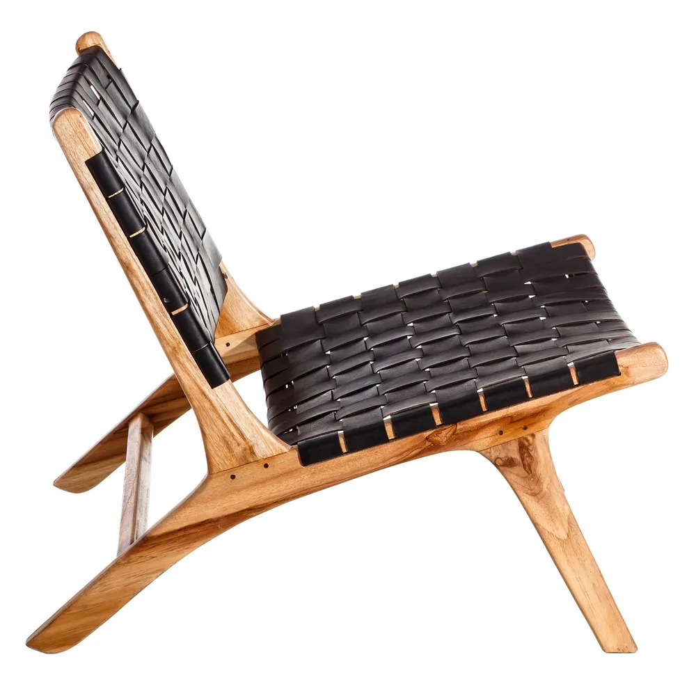Fotoliu lounge piele neagra, lemn de tec - creativdeco.ro [2]