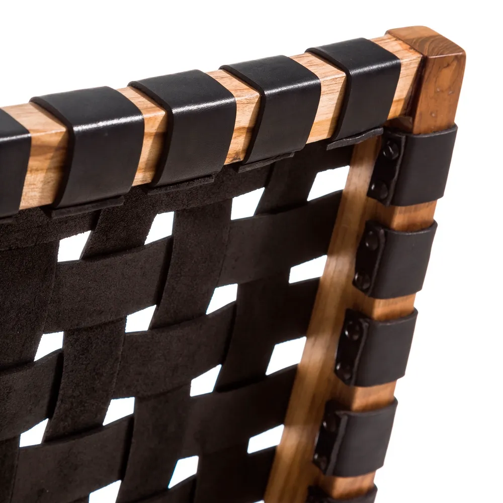 Fotoliu lounge piele negru, lemn de tec - CreativDeco.ro [6]