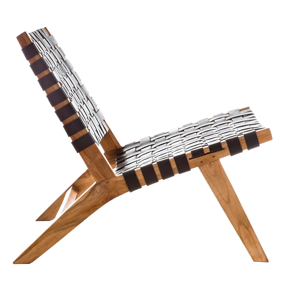 Fotoliu lounge piele negru, lemn de tec - CreativDeco.ro [2]