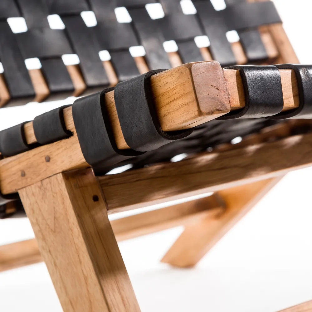 Fotoliu lounge piele negru, lemn de tec - CreativDeco.ro [5]