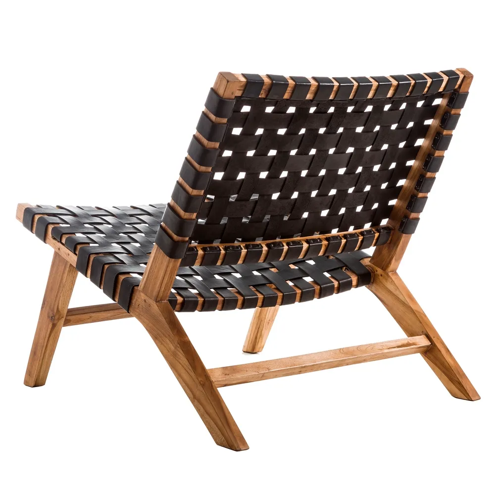 Fotoliu lounge piele negru, lemn de tec - CreativDeco.ro [3]