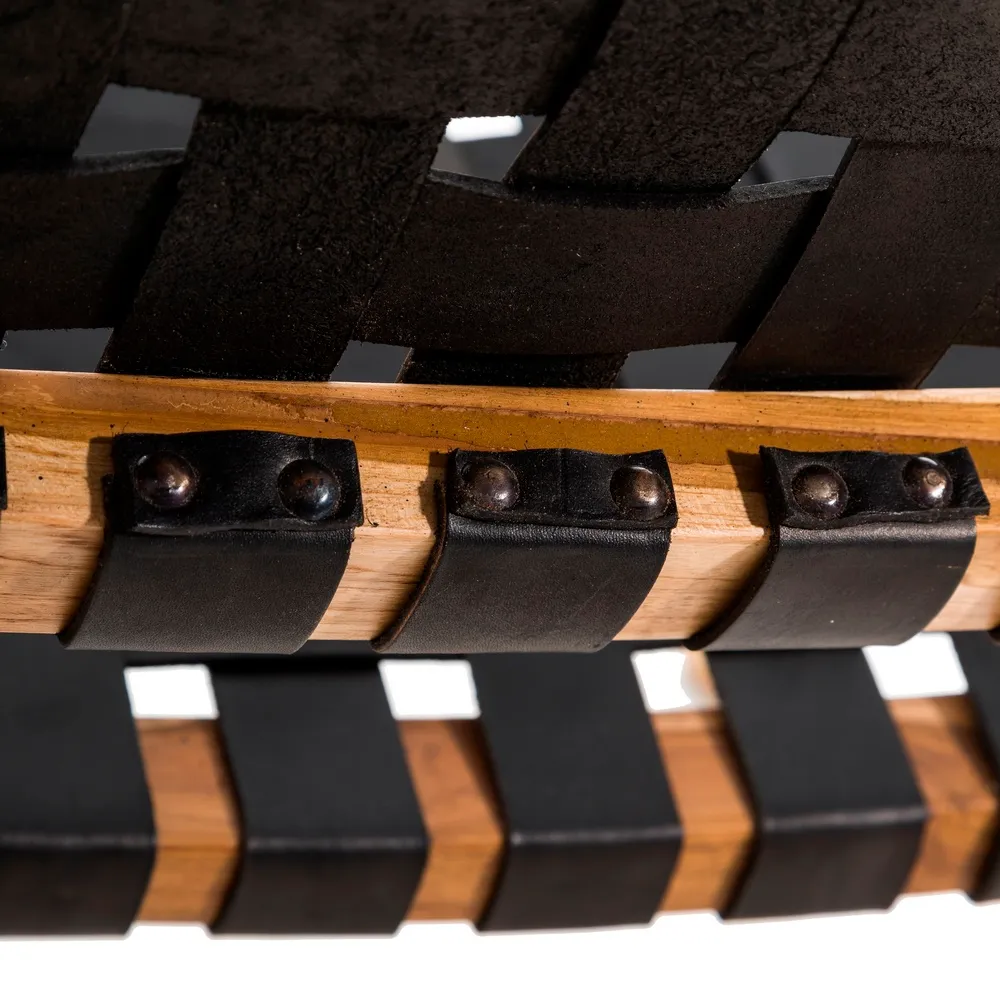 Fotoliu lounge piele negru, lemn de tec - CreativDeco.ro [7]