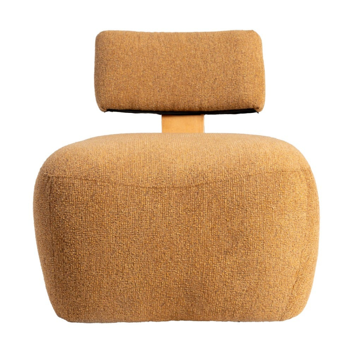 Fotoliu muștar din stofă și lemn cu design minimalist în stil japandi [5]