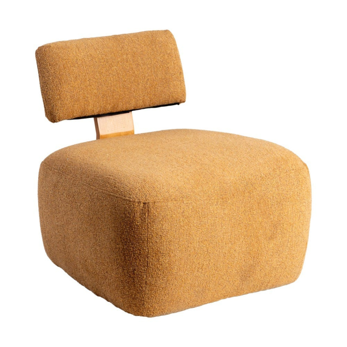 Fotoliu muștar din stofă și lemn cu design minimalist în stil japandi [2]