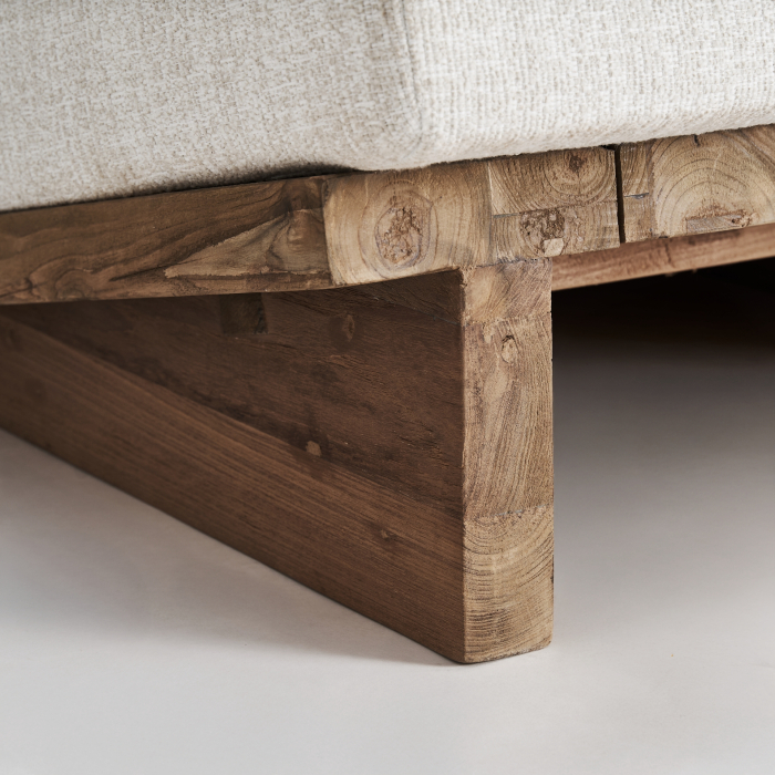 Fotoliu exterior HoReCa din lemn de tec reciclat cu stofă albă hidrofugă [5]