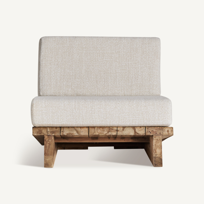 Fotoliu exterior HoReCa din lemn de tec reciclat cu stofă albă hidrofugă [2]