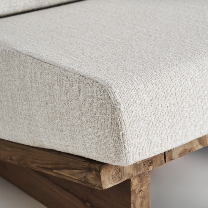 Fotoliu exterior HoReCa din lemn de tec reciclat cu stofă albă hidrofugă [6]