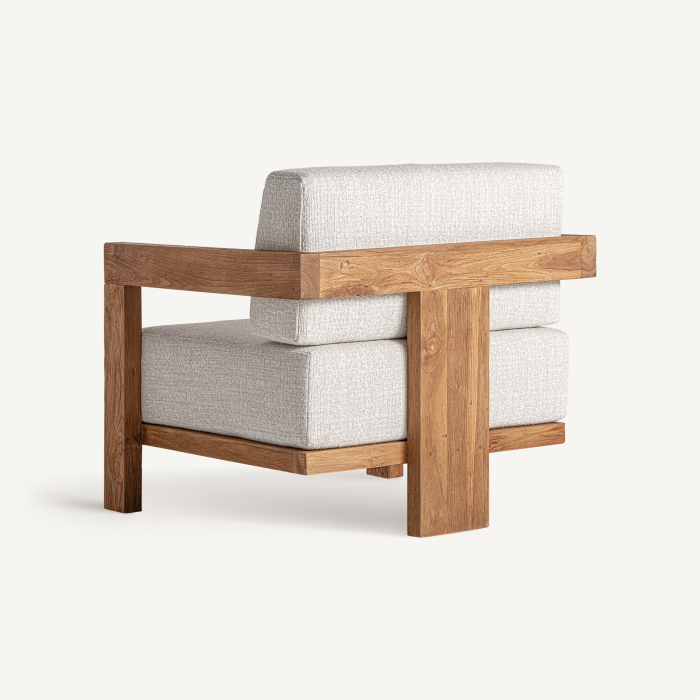 Fotoliu exterior HoReCa din lemn de tec reciclat cu stofă hidrofugă bej [4]