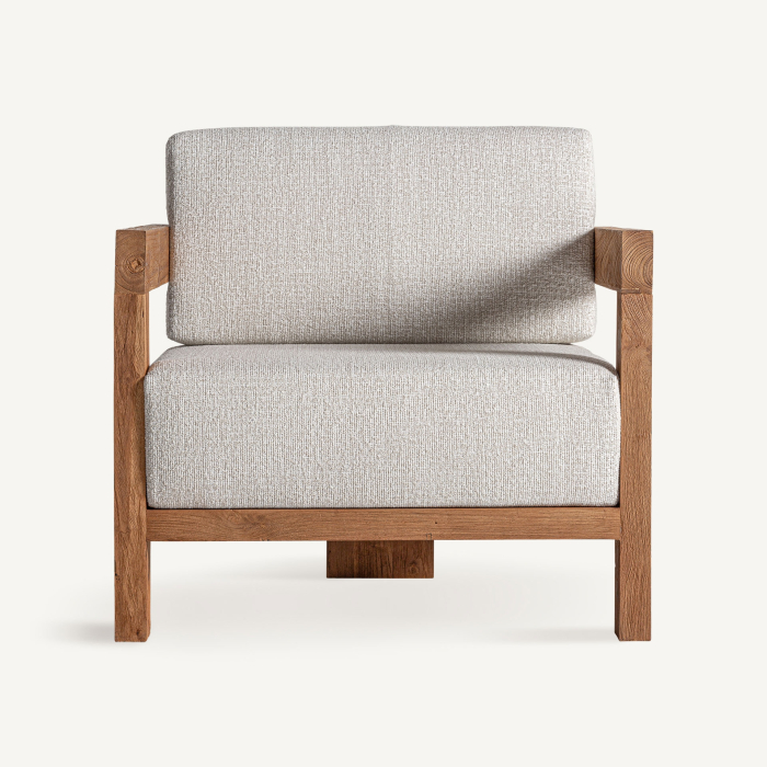 Fotoliu exterior HoReCa din lemn de tec reciclat cu stofă hidrofugă bej [2]