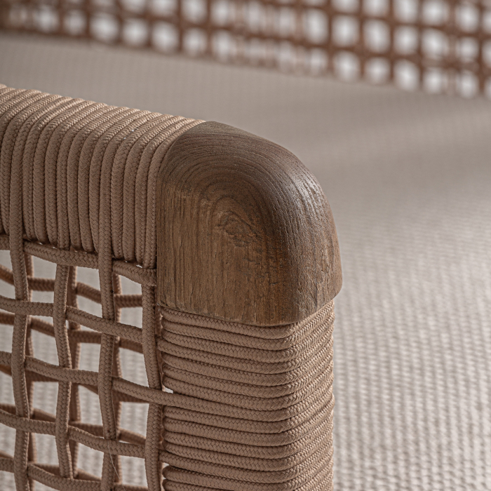 Fotoliu exterior HoReCa din lemn de tec reciclat cu stofă hidrofugă bej [5]