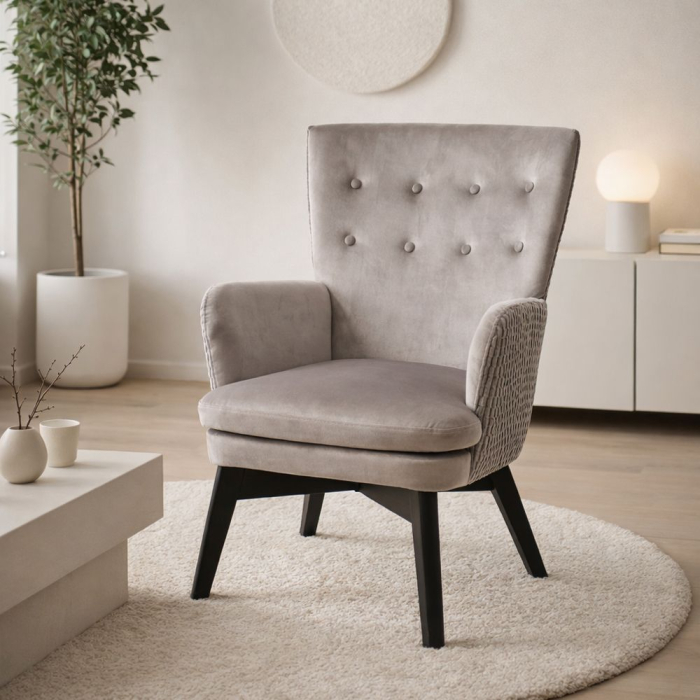 Fotoliu pentru living bej din catifea cu picioare negre LOULOU [2]