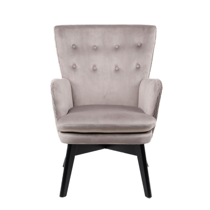 Fotoliu pentru living bej din catifea cu picioare negre LOULOU [4]