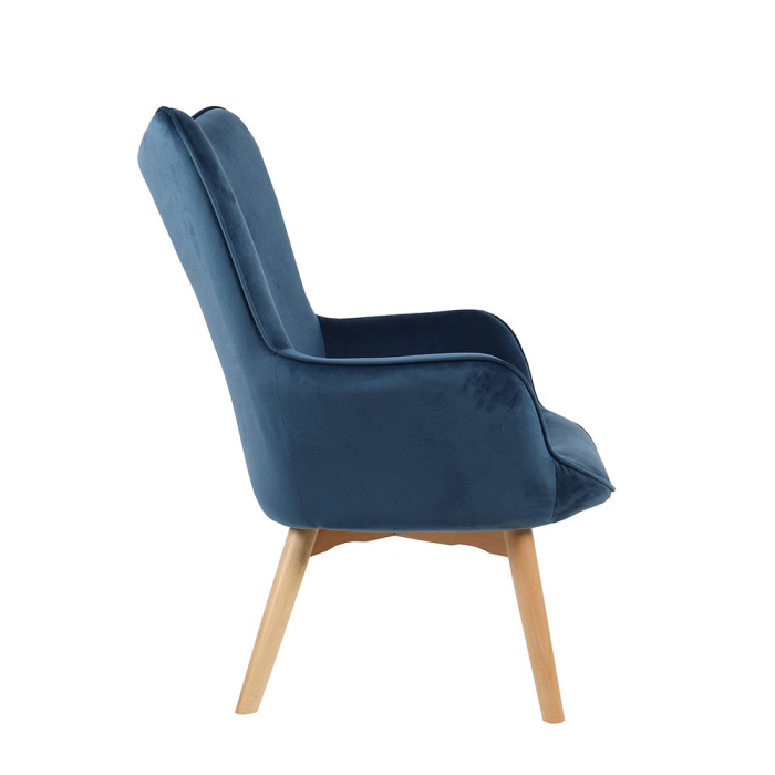 Fotoliu pentru living sau HoReCa albastru din catifea cu picioare naturale POP UP [3]