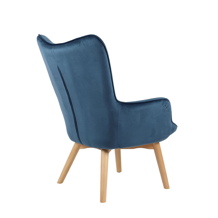 Fotoliu pentru living sau HoReCa albastru din catifea cu picioare naturale POP UP [4]