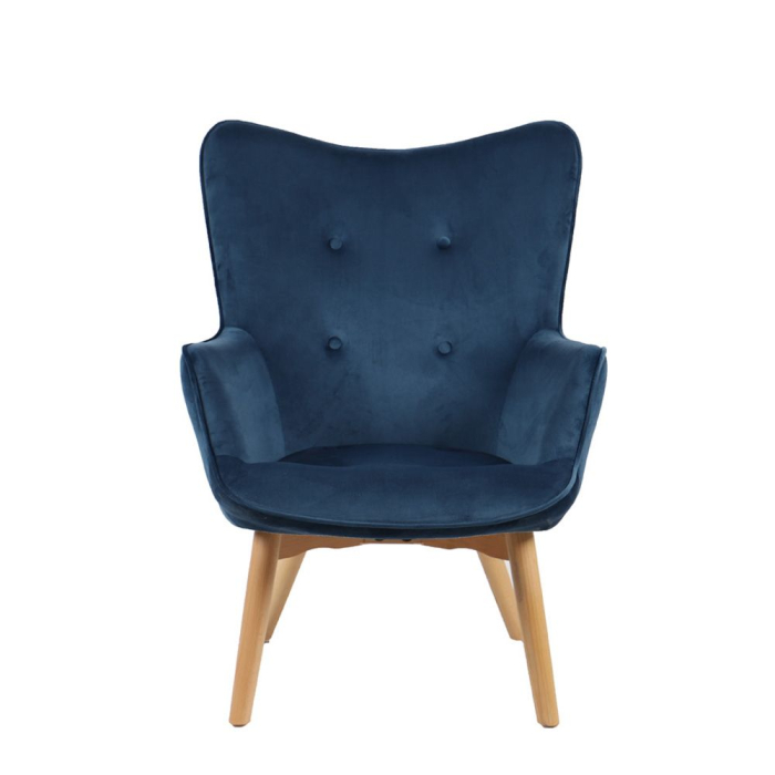 Fotoliu pentru living sau HoReCa albastru din catifea cu picioare naturale POP UP [2]