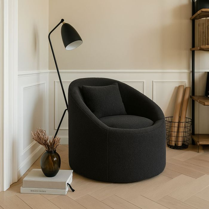 Fotoliu rotativ 360 de grade din stofă gri închis cu pernă decorativă [2]