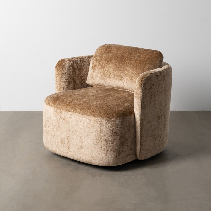 Fotoliu rotativ bej tapitat din stofă cu brațe rotunjite [2]