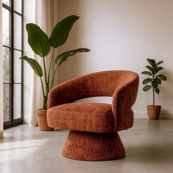 Fotoliu rotativ din stofă cărămizie cu bază stabilă și design contemporan [1]