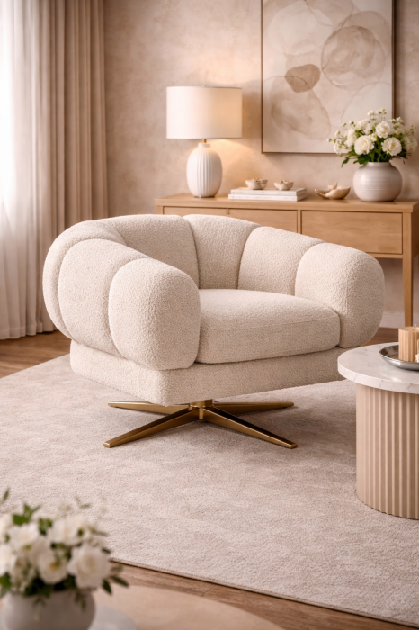 Fotoliu rotativ living crem cu bază aurie [2]