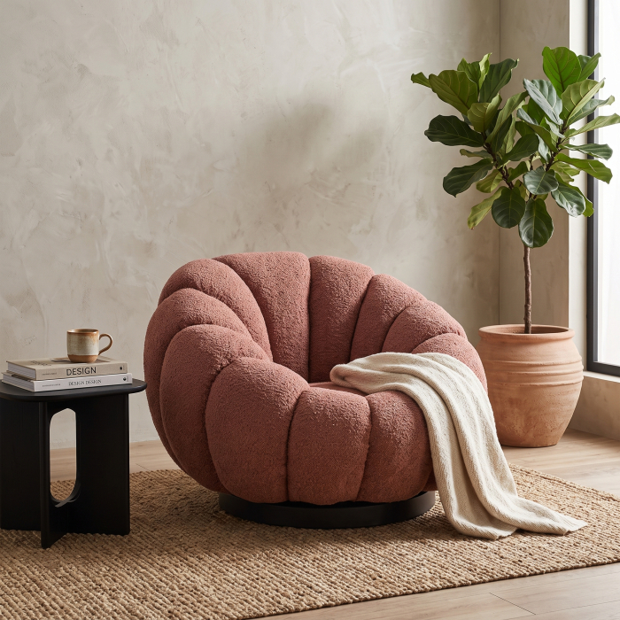 Fotoliu rotativ din bumbac boucle terracotta Ayent 93 x 90 x 67 cm [2]