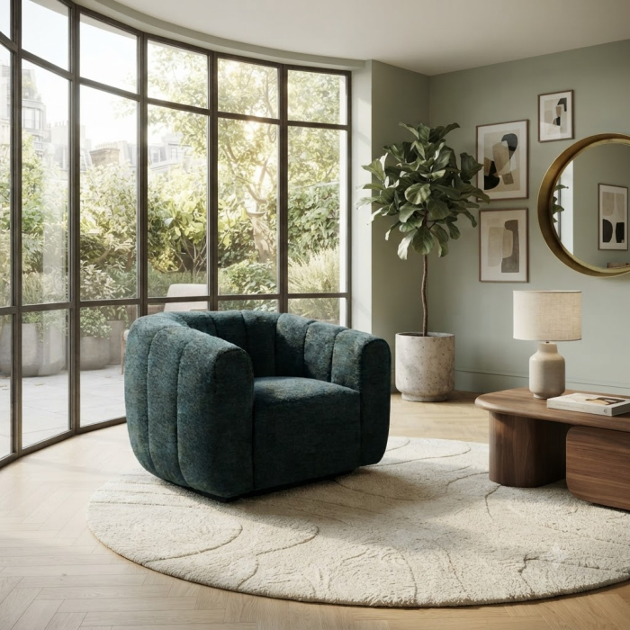 Fotoliu Ascot verde apă – vedere frontală în decor elegant [2]
