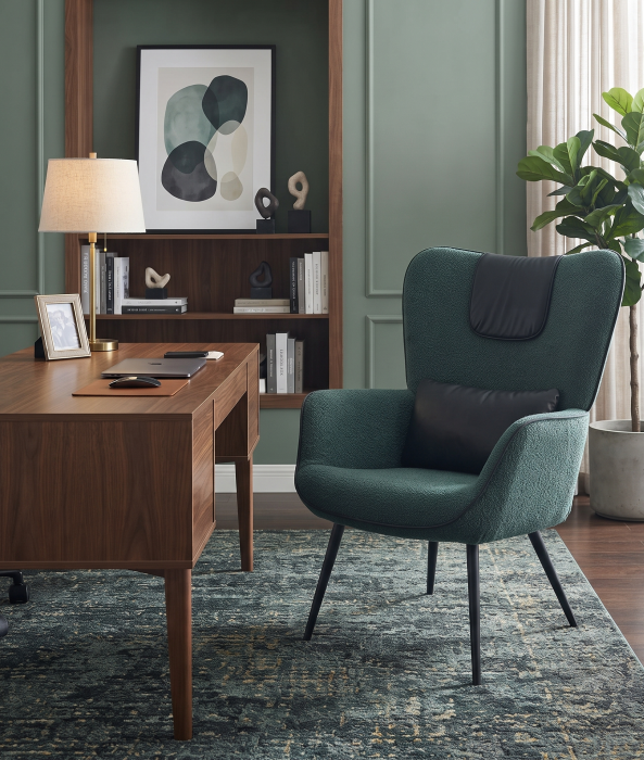 Fotoliu Manifest Armchair verde adânc rotunjit elegant - vedere laterală în decor natural [2]