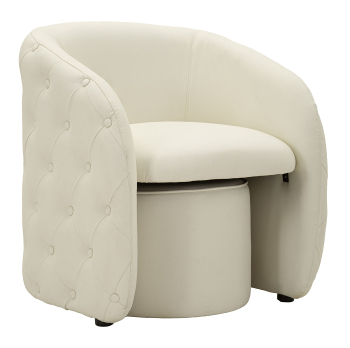 Fotoliu tapițat alb tip scoică cu taburet rotund inclus design elegant [6]