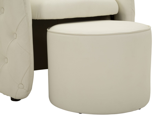 Fotoliu tapițat alb tip scoică cu taburet rotund inclus design elegant [8]