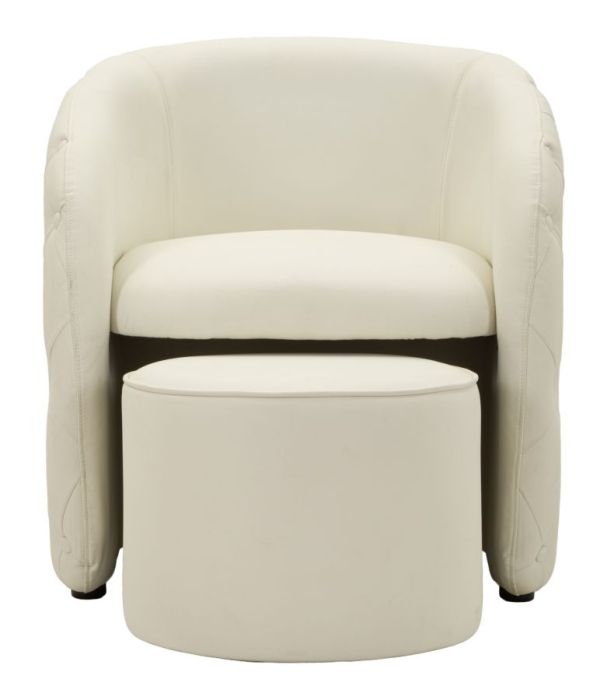 Fotoliu tapițat alb tip scoică cu taburet rotund inclus design elegant [4]