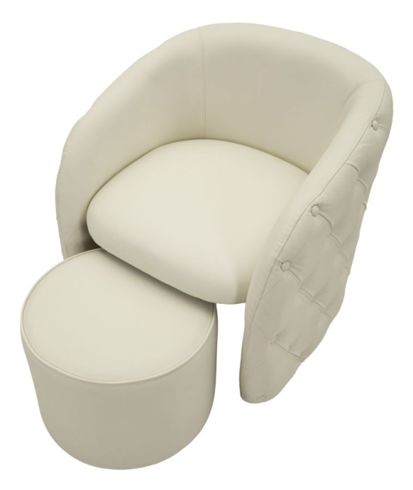 Fotoliu tapițat alb tip scoică cu taburet rotund inclus design elegant [2]