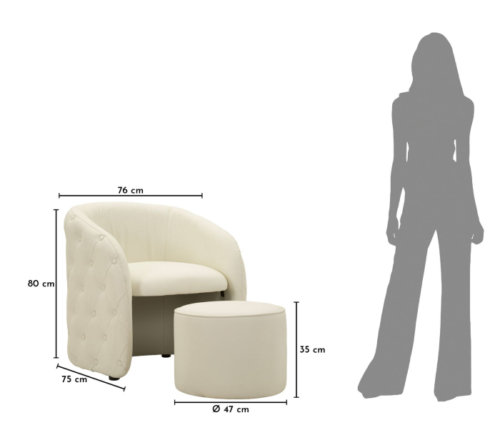 Fotoliu tapițat alb tip scoică cu taburet rotund inclus design elegant [10]