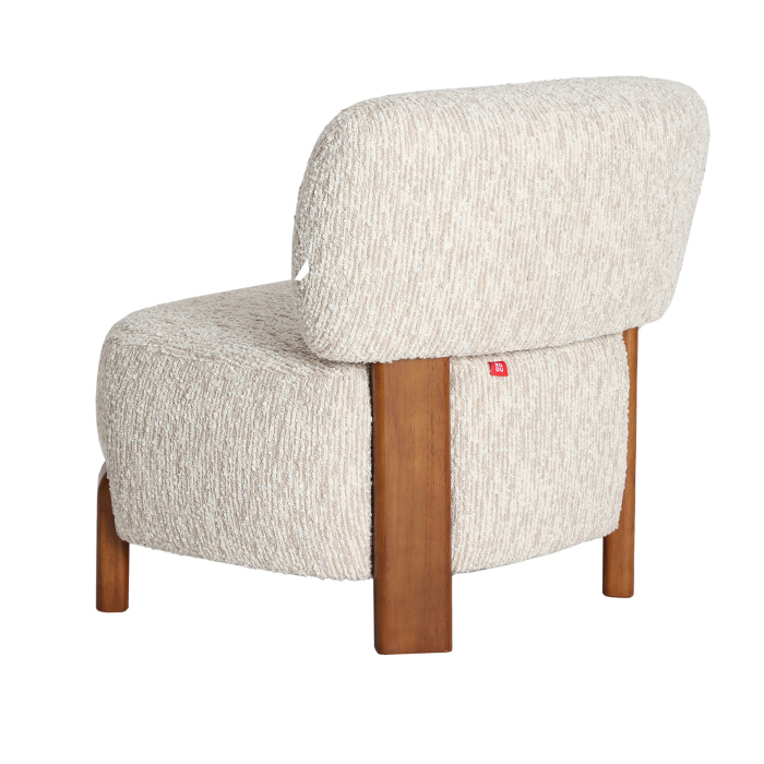 Fotoliu tapițat cu stofă texturată bej cu structură din lemn [2]