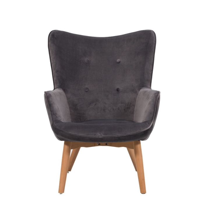 Fotoliu din catifea gri cu picioare din lemn natural POP UP [2]