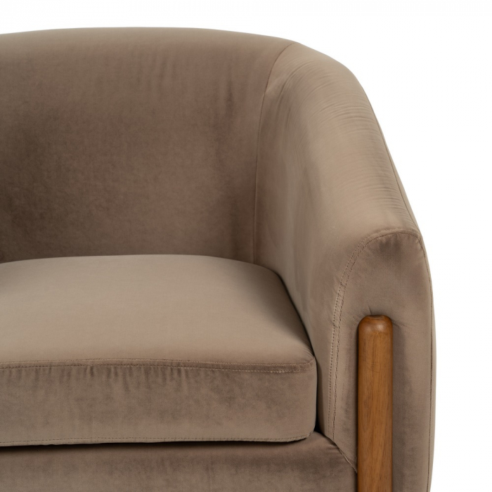 Fotoliu taupe catifea si lemn|Fotolii premium pentru decor rafinat [5]
