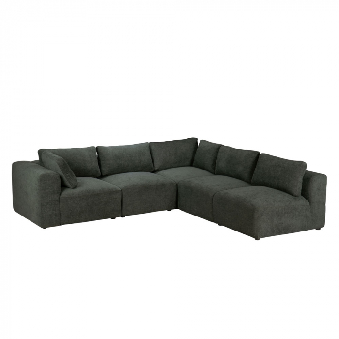 Fotoliu Box verde oliv – vedere frontală cu perne decorative și ambient natural [2]